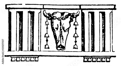 фотографія Triglyph  is an ornament on a Doric frieze, consisting of three square projections, vintage engraving