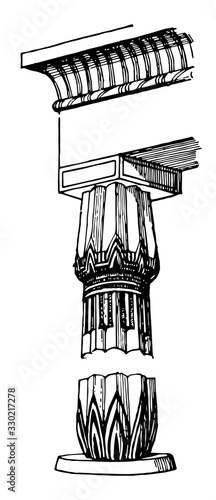 Egyptian Column, elements,  vintage engraving.