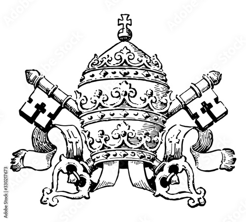 Papal Emblems has the rise of the Papal Power, vintage engraving.