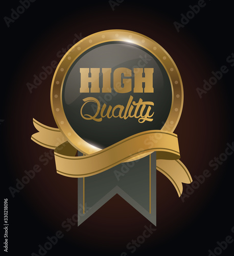 circular badge golden emblem with ribbon