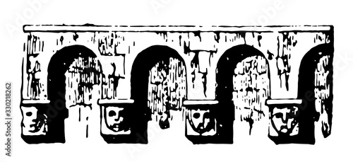 Corbel-Table, roof,  vintage engraving.