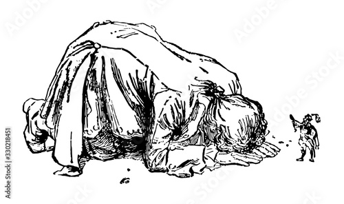 Giant Kneeling Down, vintage illustration