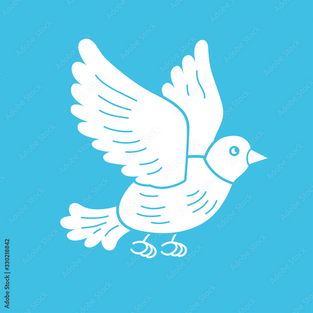 Fototapeta premium White pigeon bird or dove flying, flat icon.