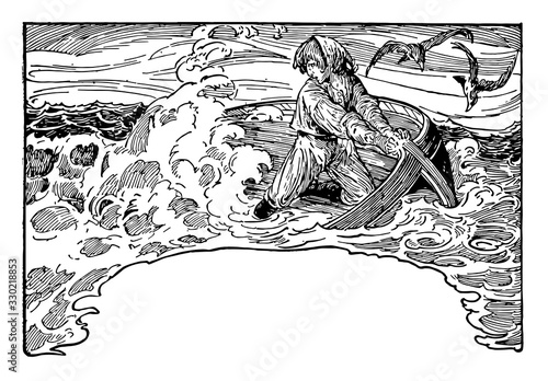 Golden Mountain, vintage illustration