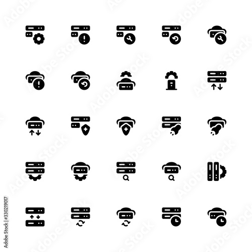 Set of Server Maintenance, Setting problem glyph style icon - vector