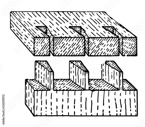 Dovetail joints, vintage illustration.