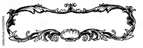 Ornate banner have leaves pattern in this border, vintage engraving.