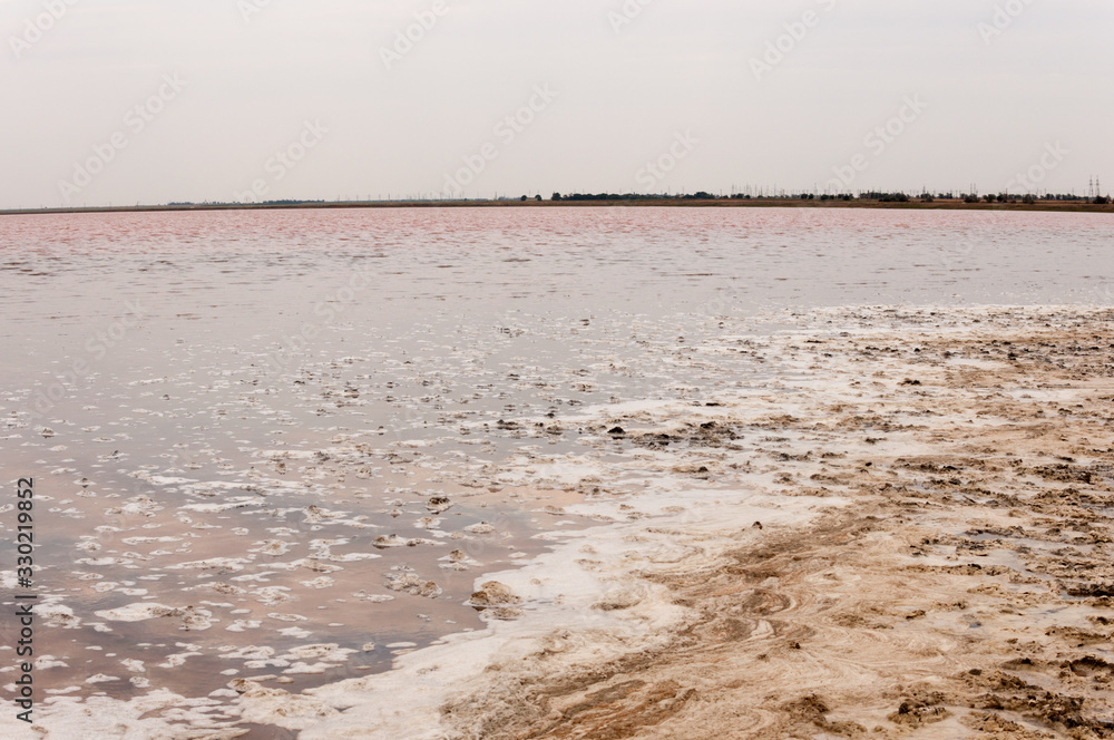 A shallow bank of clay on the salt lake Sasyk-Sivash.