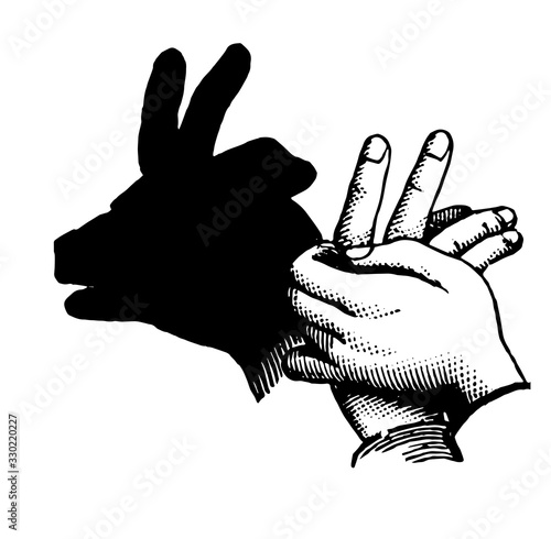 Hand-shadow of Chamois, vintage engraving.