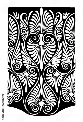 Greek Band Design is a Anthemion pattern from an Apulian vase, vintage engraving.