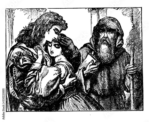 Friar Lawrence Marries Romeo and Juliet, vintage illustration photo