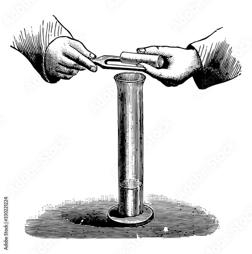 Hands holding a tube, vintage engraving.