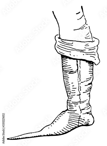 A long pointed boot, vintage engraving.