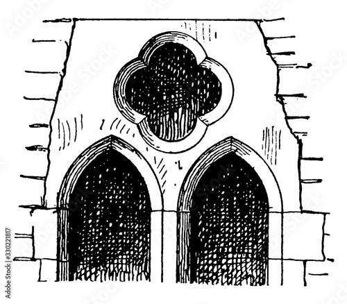 Tracery is a carving window pattern, vintage engraving.
