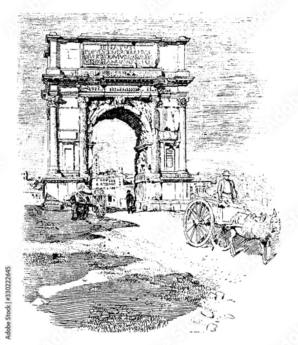 Arch of Titus, In the time of Trajan, vintage engraving.