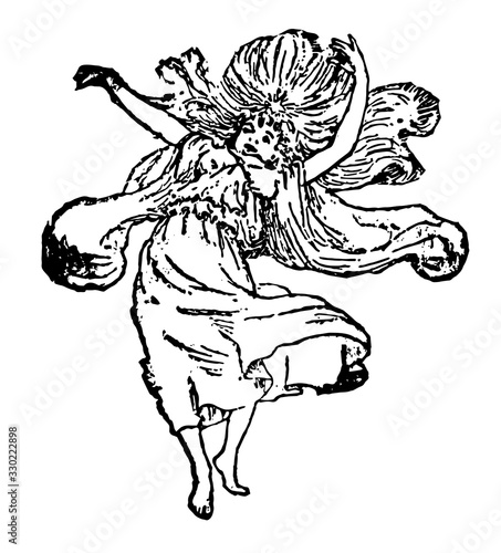 Fairy, wild on hills,  vintage engraving.