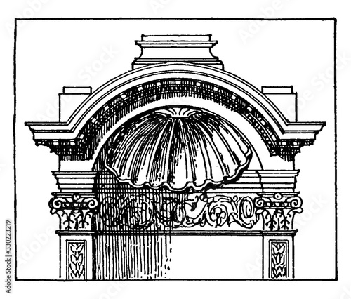 Roman Niche-Cap, at Baalbek in Syria, vintage engraving.