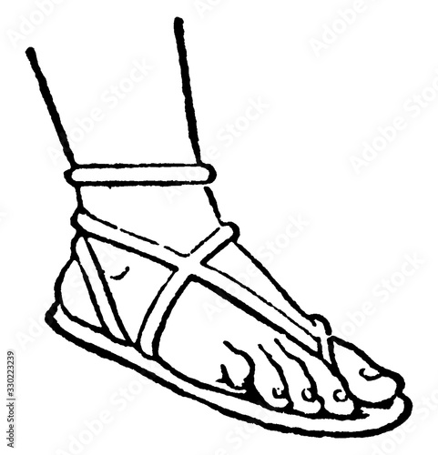 Sandal was in the act of worship, vintage engraving.