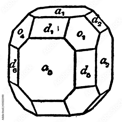 Clinographic Drawing of a Cubic Crystal, vintage illustration.