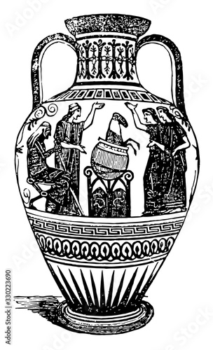 Olla is a pot a jar, vintage engraving.