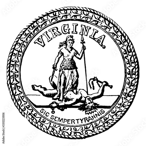 Seal of the commonwealth of Virginia, 1875, vintage illustration