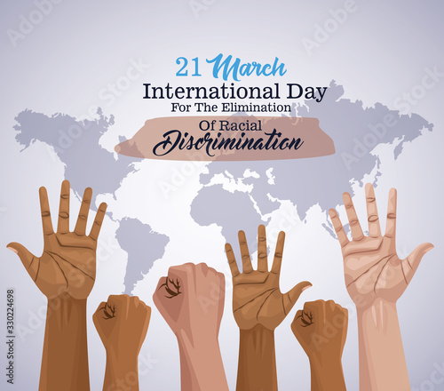 stop racism international day poster with hands and planet earth