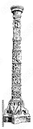 Candelabrum  in S. Paolo Fuori, the  Roman Architecture, vintage engraving.