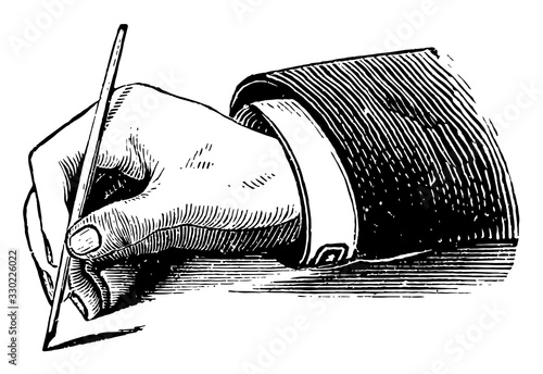 Incorrect Penmanship, wrist,  vintage engraving.