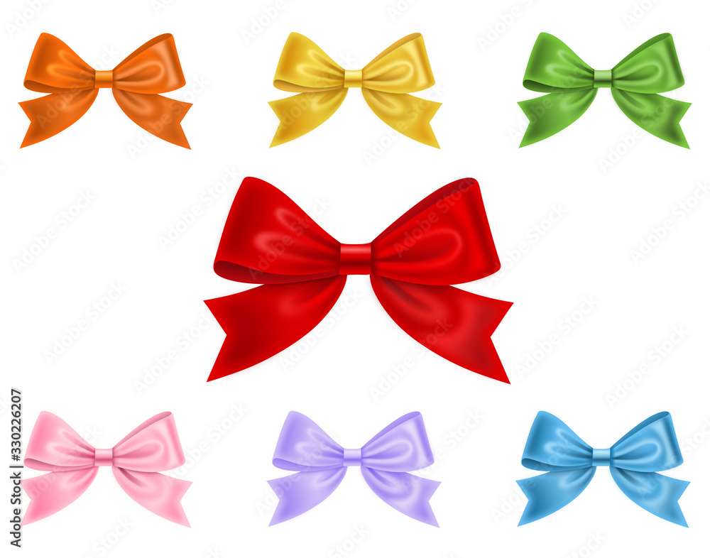 Set of colorful bows isolated on white background