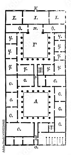Domus, house occupied, vintage engraving.