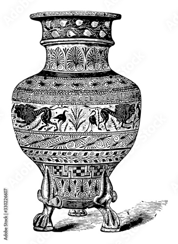 Fictile Vase Design in black on drab ground, vintage engraving.