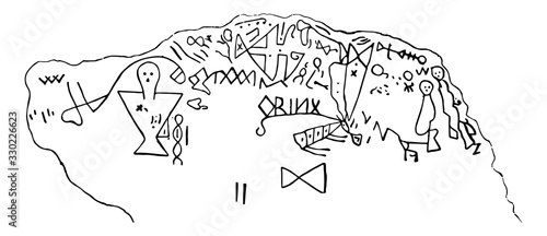 Dighton Rock Inscriptions VI is an archaeological site in Danyor, vintage engraving.