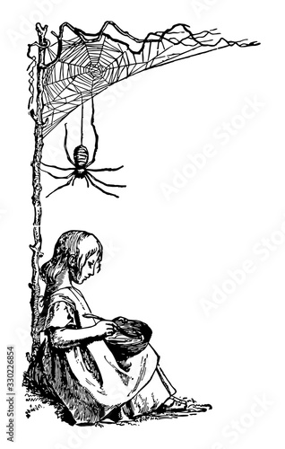 Little Miss Muffet, vintage illustration