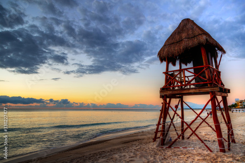 Sunrise Over Tropical Beaches of Riviera Maya near Cancun, Mexico.