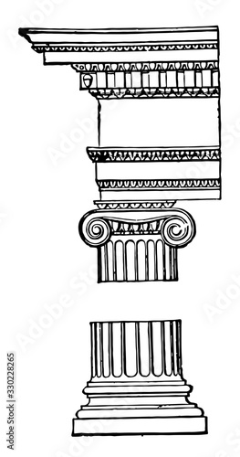 Ionic Order, doric,  vintage engraving.