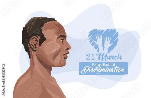 stop racism international day poster with afro man profile
