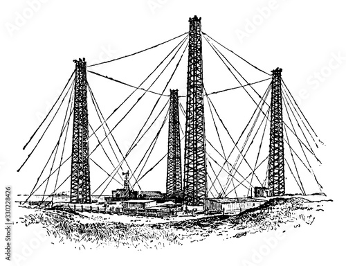 Wireless Telegraph Station, vintage illustration.