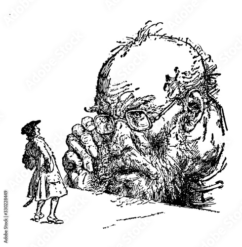 Gulliver with Giant, vintage illustration