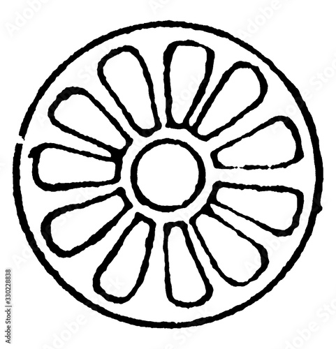 Rosette Design as the Knop and Flower by alternating with a closed bud, vintage engraving.