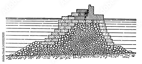 Civita Vecchia Outer Breakwater,  on coasts as part of coastal defense, vintage engraving.