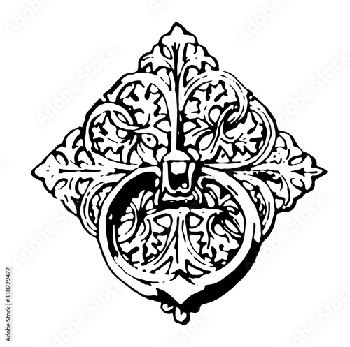 Bronze Ornament is a Twelfth century bronze knocker, vintage engraving.