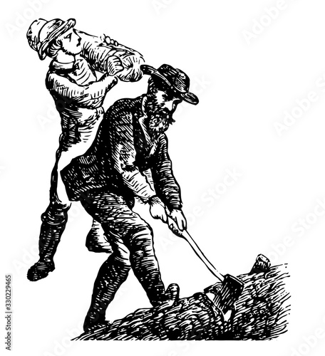 Lumberjacks, vintage illustration.