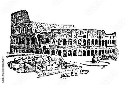 Colosseum at Rome, the greatest of Roman ampitheatres,  vintage engraving.