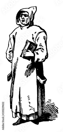 Carthusian was a monk, vintage engraving.