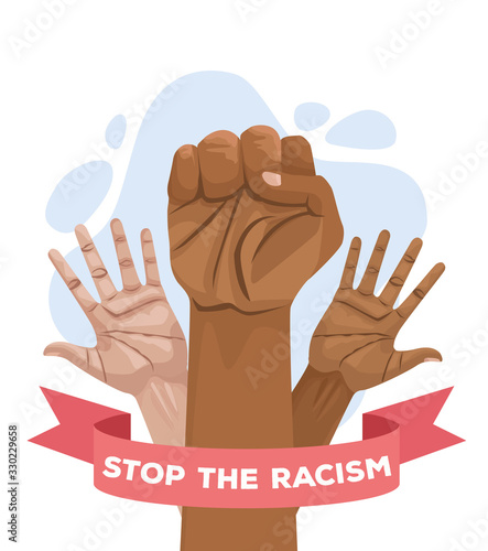 stop racism international day poster with hands interracial protesting