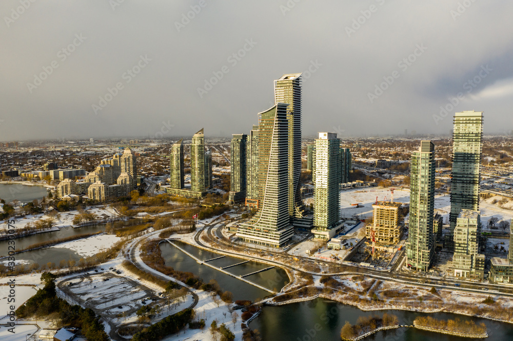 Aerial photo winter in Toronto Ontario CA