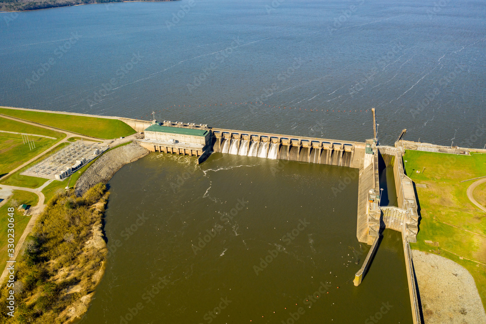 Aerial photo of a reservoir dam