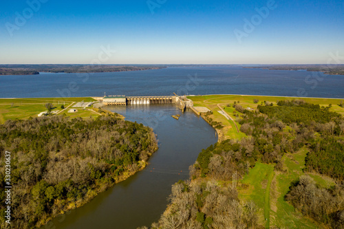 Aerial photo of a reservoir dam shot with drone