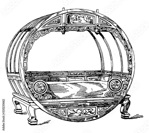 Chinese Bedstead, vintage illustration.