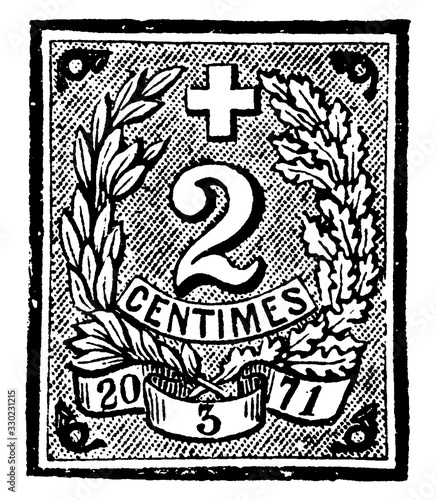 Switzerland 2 Centimes Wrapper, 1871, vintage illustration